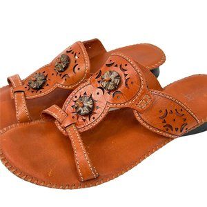 Ana Orange Leather Sandals Womens Size 8 Bohemian Punched Beaded A.N.A.